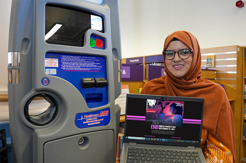 A photograph accompanies this release and should be captioned: Councillor Obaida Ahmed, City of Wolverhampton Council cabinet member for digital and community, at Wolverhampton Central Library